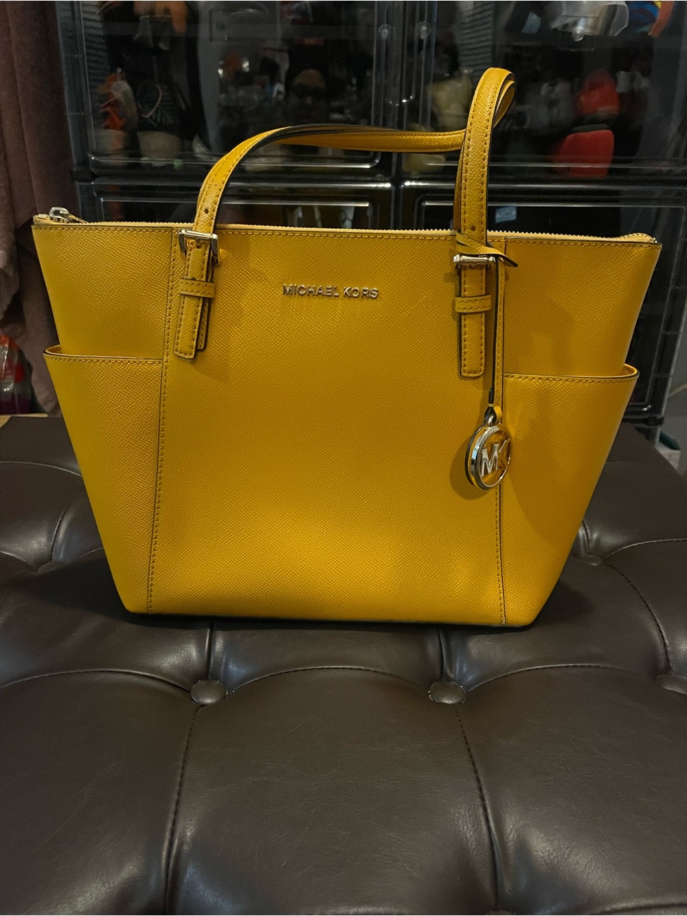 Michael Kors Mustard Saffiano Leather Tote with Gold-Tone Hardware